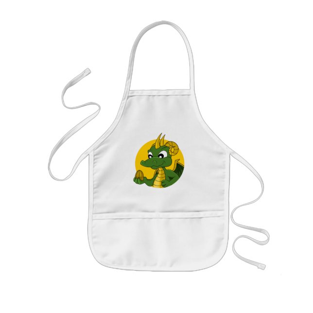 Green dragon cartoon  kids apron (Front)