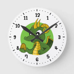 Green dragon cartoon round clock