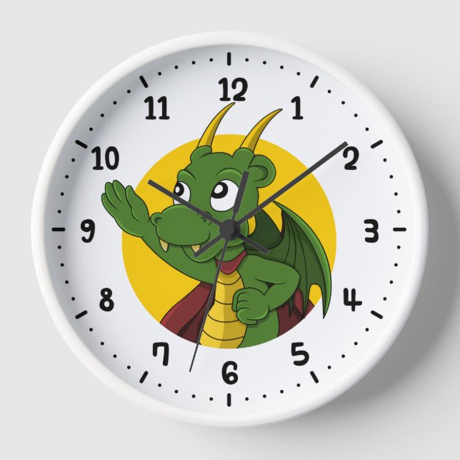 Green dragon cartoon round clock (Front)