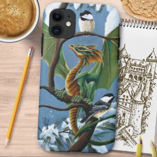Green Dragon Chickadees Winter iPhone 11 Case