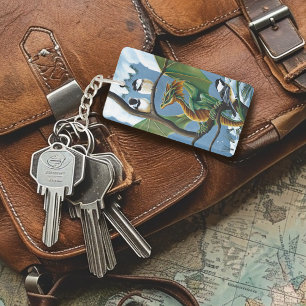 Green Dragon Chickadees Winter QR code Key Ring