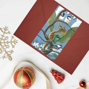 Green Dragon Chickadees Winter Rectangular Sticker