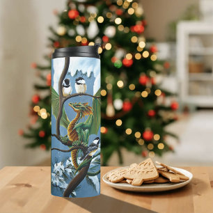 Green Dragon Chickadees Winter Thermal Tumbler