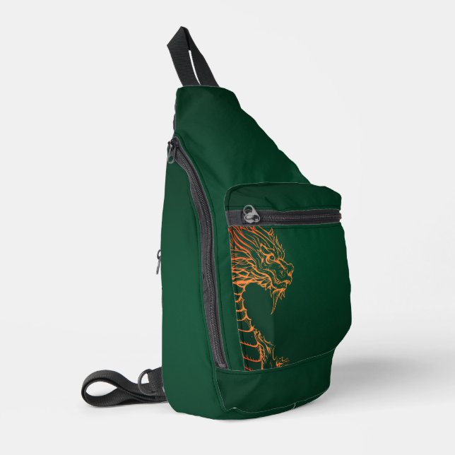 Green Dragon Crossbody Sling Shoulder Bag Backpack (Left Corner)