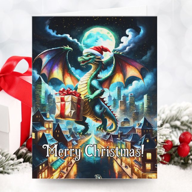 Green Dragon Delivering Christmas Gifts Card (Creator Uploaded)