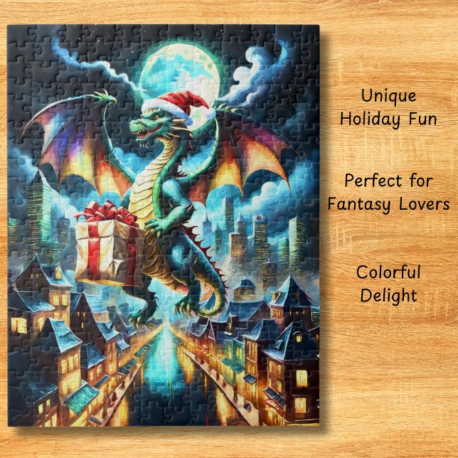 Green Dragon Delivering Christmas Gifts Jigsaw Puzzle (Creator Uploaded)