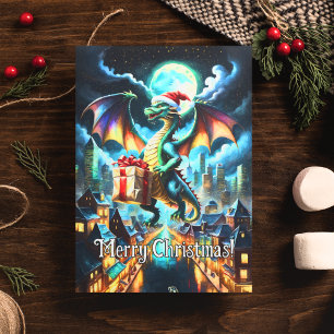 Green Dragon Delivering Christmas Gifts Postcard