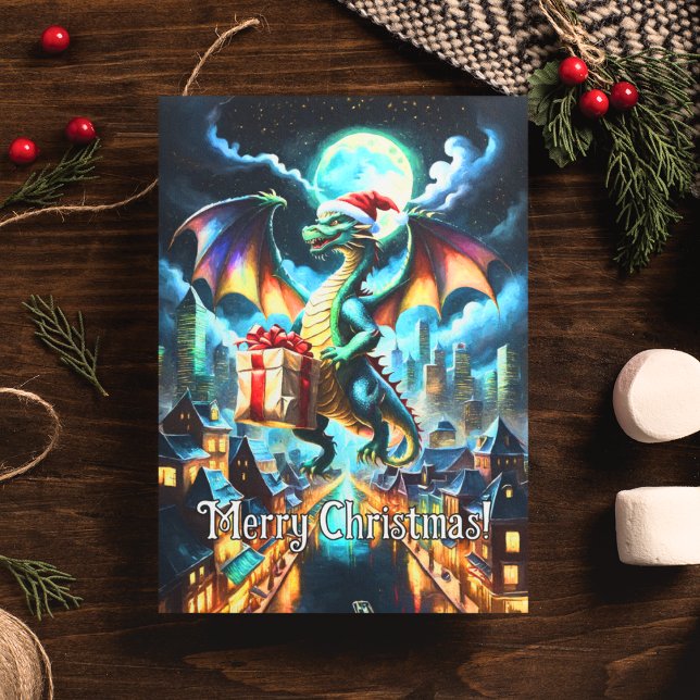 Green Dragon Delivering Christmas Gifts Postcard (Creator Uploaded)