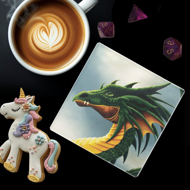 Green Dragon Fantasy Glass Coaster (Creator Uploaded)
