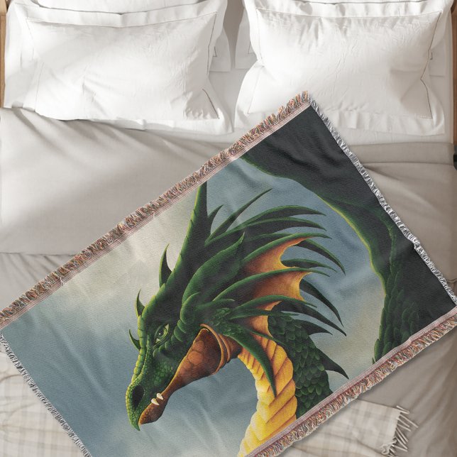 Green Dragon Fantasy Throw Blanket (Creator Uploaded)