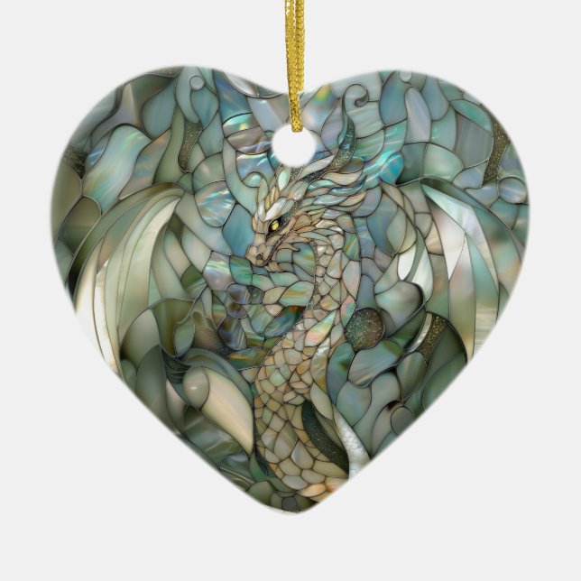 Green Dragon Faux Stained Glass Ceramic Tree Decoration (Front)