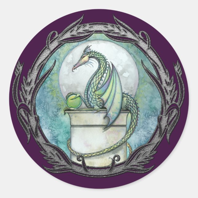 Green Dragon Gothic Fantasy Art Stickers (Front)
