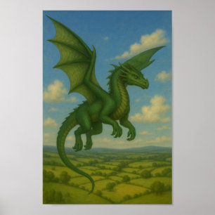 Green Dragon in Flight –Nature’s Fury from the Sky Poster