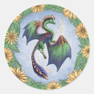 Green Dragon of Summer Nature Fantasy Art Classic Round Sticker
