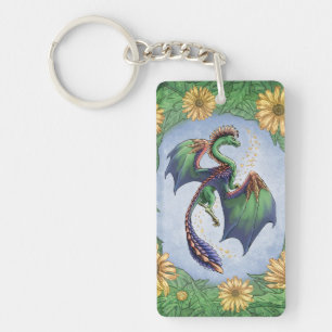 Green Dragon of Summer Nature Fantasy Art Key Ring