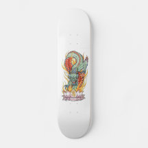Green Dragon on a Flaming Lotus Skateboard