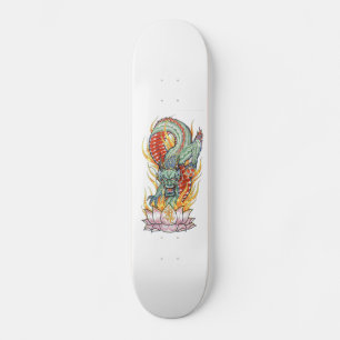Green Dragon on a Flaming Lotus Skateboard