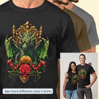 Green Dragon on Gold Throne with Red Flowers 