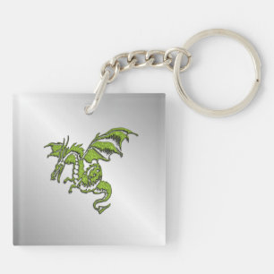 Green Dragon on Silver Key Ring