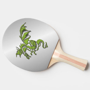 Green Dragon on Silver Ping Pong Paddle