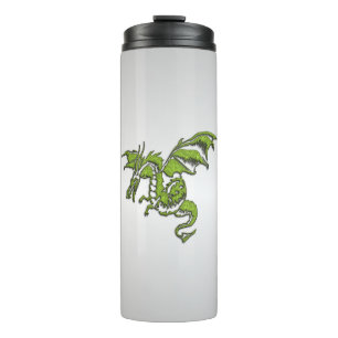 Green Dragon on Silver Thermal Tumbler