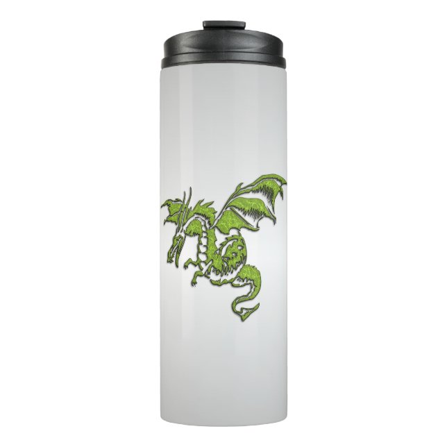 Green Dragon on Silver Thermal Tumbler (Front)