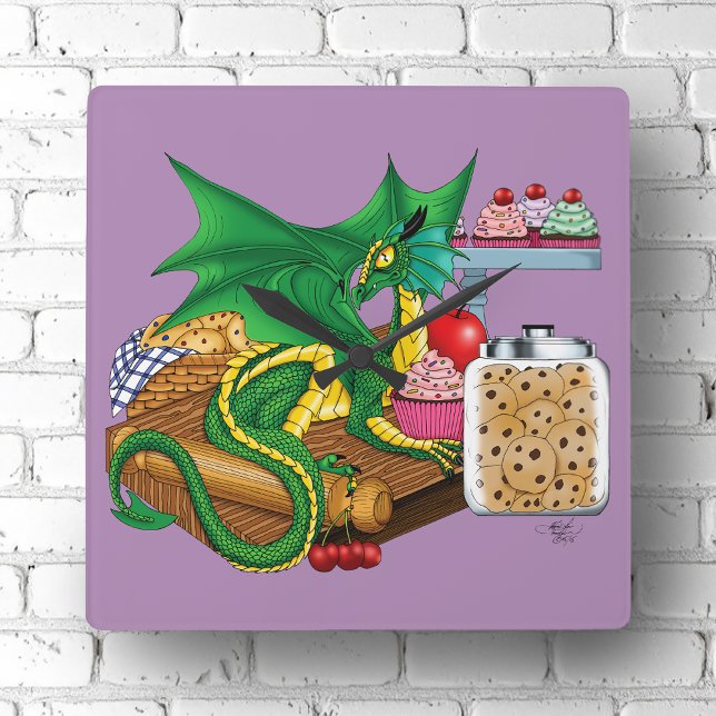 Green Dragon Pastry Chef Square Wall Clock (Creator Uploaded)