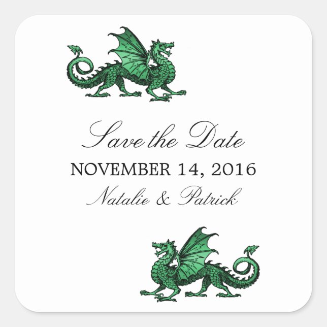 Green Dragon Save the Date Stickers (Front)