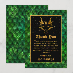 Green Dragon Scales Gold Faux Glitter Birthday Thank You Card
