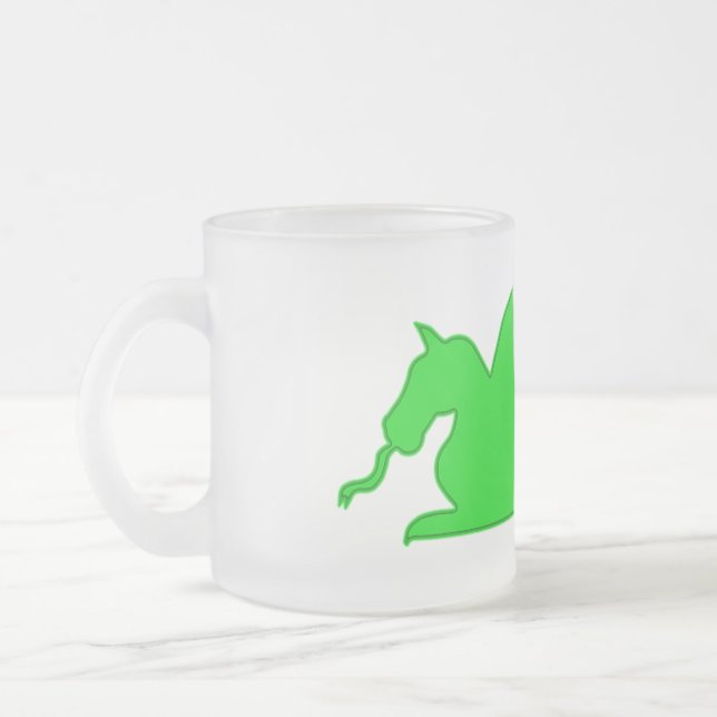 Green Dragon Silhouette Frosted Glass Coffee Mug (Left)