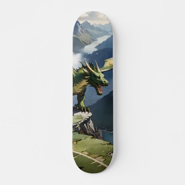Green Dragon Skateboard on a Cliff (Front)