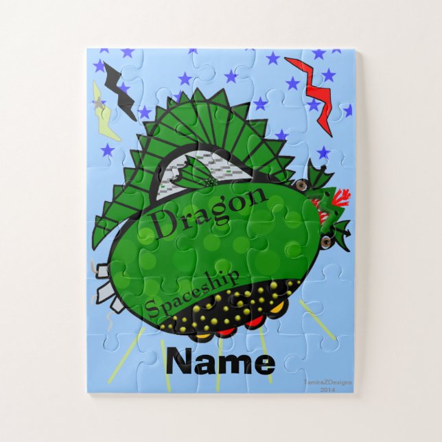 Green Dragon Spaceship Lightning Bolts Jigsaw Puzzle (Vertical)