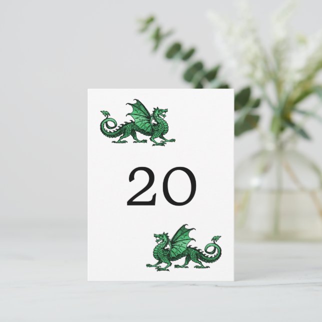 Green Dragon Table Number Postcard (Standing Front)