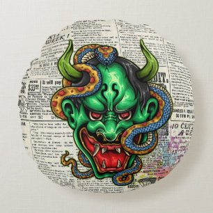 Green Dragon Tattoo Round Cushion
