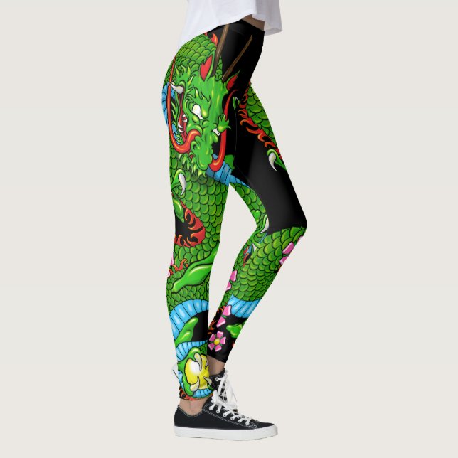 Green Dragon Tattoo with Cherry Blossoms Leggings (Right)