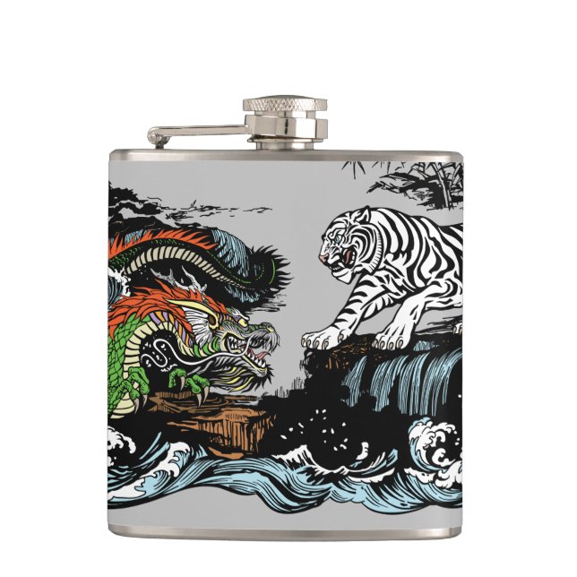 Green Dragon versus White Tiger Hip Flask (Front)