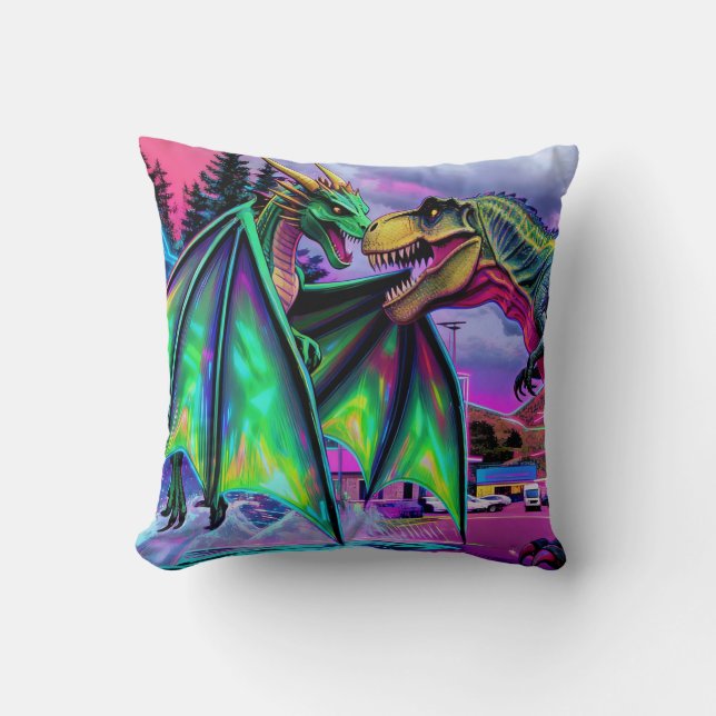 Green Dragon vs Dinosaur Cushion (Front)