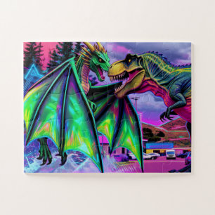 Green Dragon vs Dinosaur Jigsaw Puzzle
