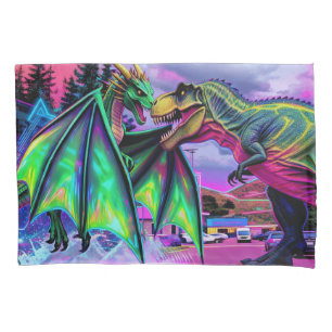 Green Dragon vs Dinosaur Pillowcase