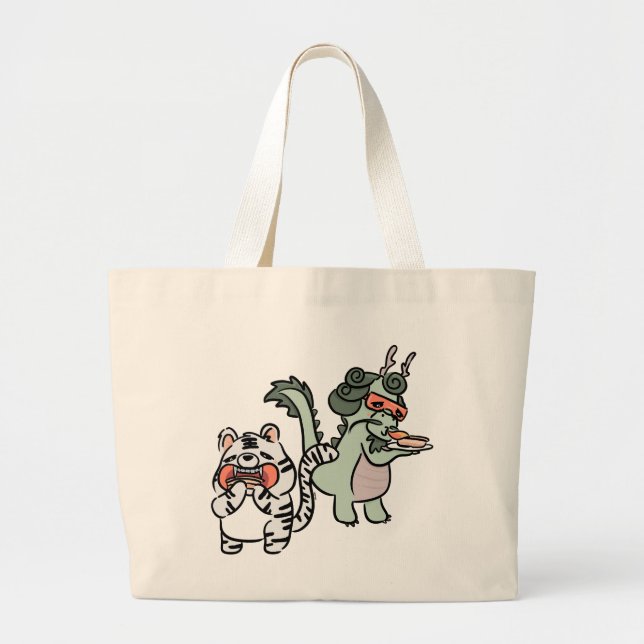 Green dragon white tiger large tote bag (Front)