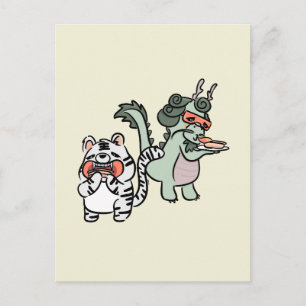 Green dragon white tiger postcard
