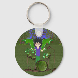 Green Dragon Winged Drummer Boy Faerie Key Ring