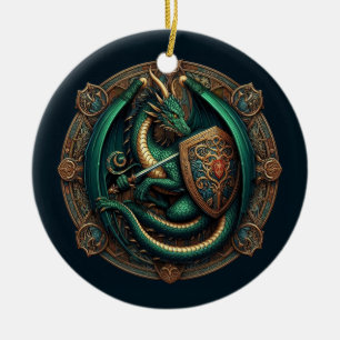 Green Dragon with Sword Ceramic Tree Decoration