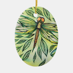 Green Dragonflies Dragonfly Lovers Ceramic Tree Decoration