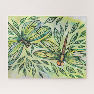Green Dragonflies Dragonfly Lovers Jigsaw Puzzle