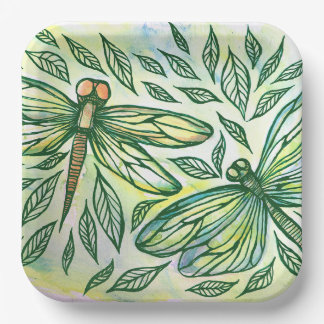 Green Dragonflies Dragonfly Lovers Paper Plate
