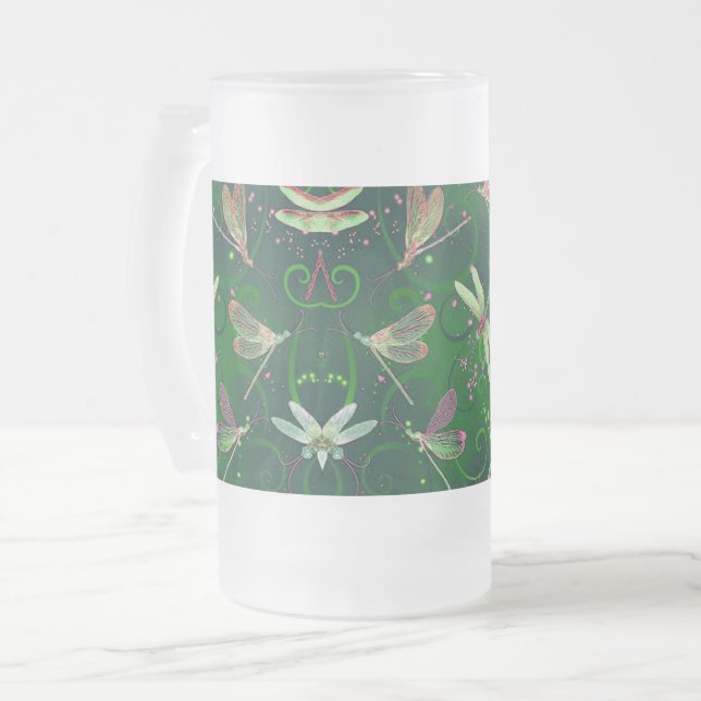 Green Dragonflies Frosted Mug (Front Left)