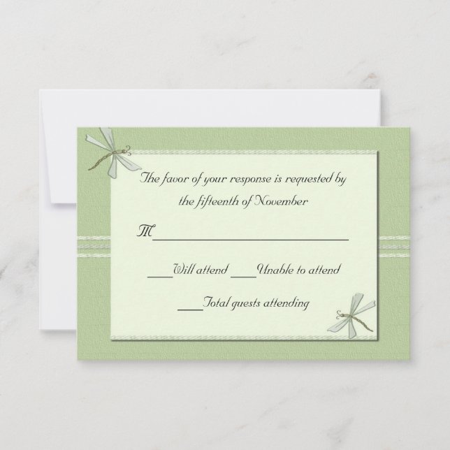 Green dragonflies Wedding Response Card (Front)