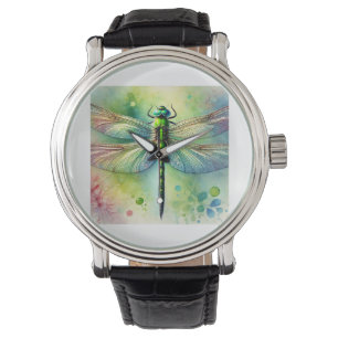 Green Dragonfly 220924AREF143 - Watercolor Watch