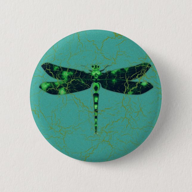 Green Dragonfly 6 Cm Round Badge (Front)